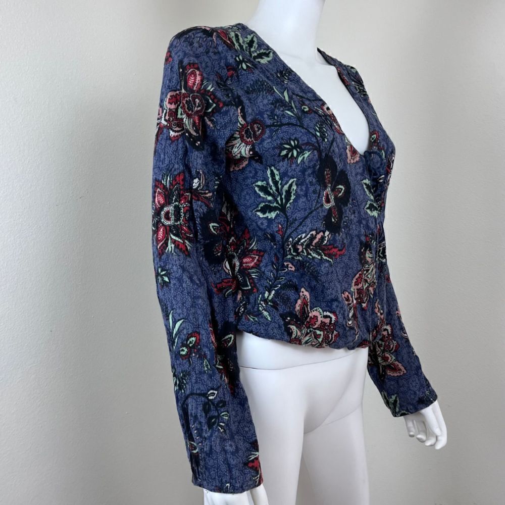 Hollister Size M Faux Wrap Paisley Bell Sleeve High Low Boho Cotton Festival Top - Picture 10 of 12